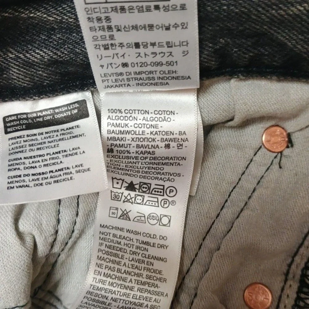 Levis 501 93 Jeans Mens 32x34 Gray Straight Acid Wash Classic Denim Button Fly
